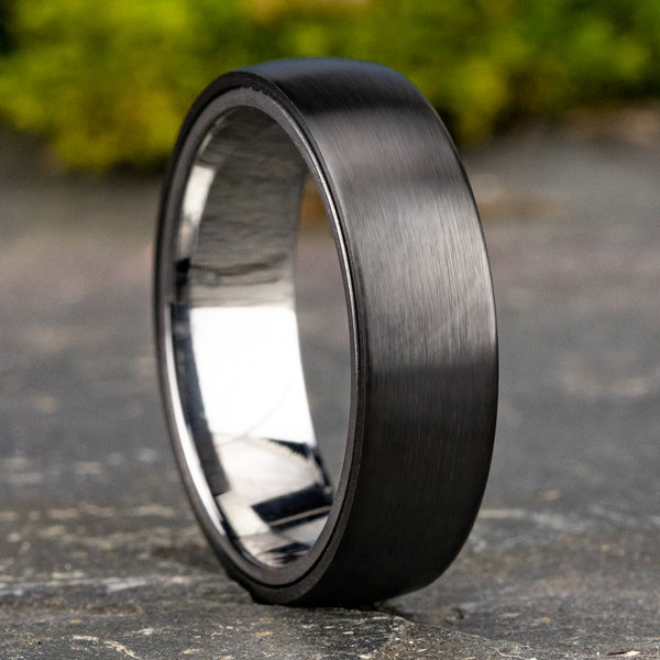 Titanium black carved band, satin finish.