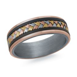 Carved Band (No Stones) in Tantalum - 14 Karat Rose - Black - Grey - Yellow 7MM