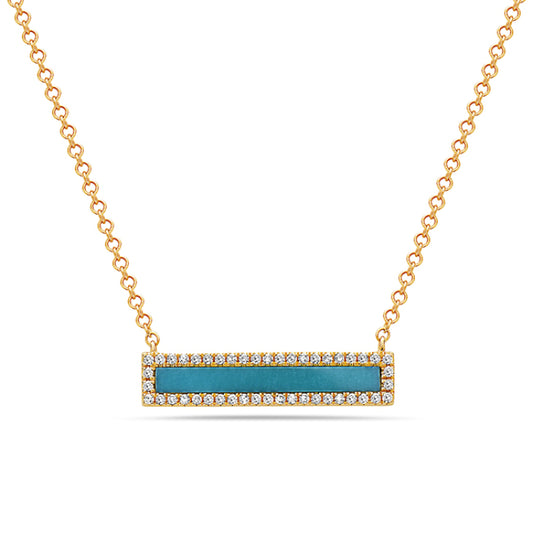 Bar Color Gemstone Necklace in 14 Karat Yellow with 1 Rectangular Cushion Turquoise 0.54ctw