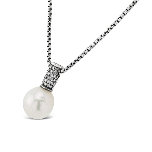 David Yurman Sterling Silver 26" South Sea Pearl and Diamond Necklace