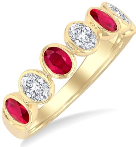 Color Gemstone Band in 14 Karat Yellow with 4 Oval Rubies 4mm