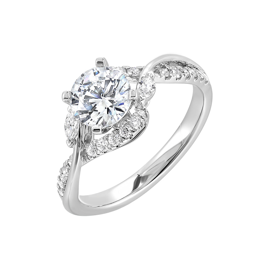 Marks 89 Collection Diamond Accent Natural Diamond Engagement Ring in 14 Karat White with 0.32ctw Various Shapes Diamonds