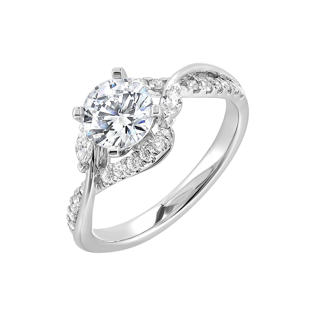 14K white gold ring with side diamonds.