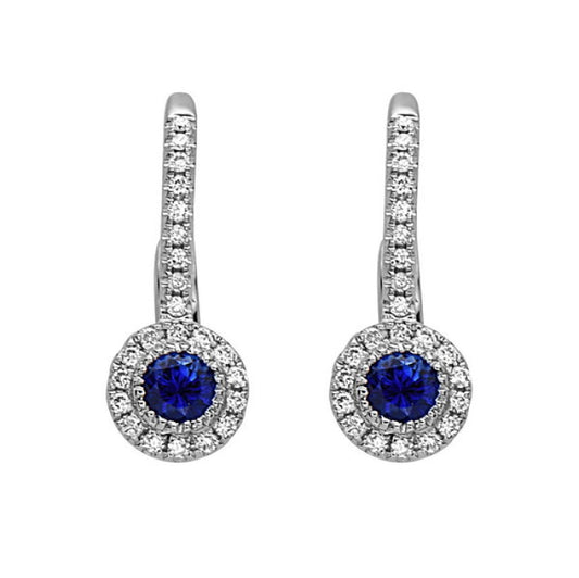 Color Gemstone Earrings in 14 Karat White with 2 RO Sapphires 0.31ctw