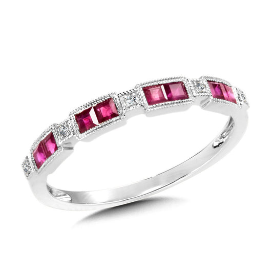 Precious Color Collection Stackable Color Gemstone Band in 14 Karat White with 8 Princess Rubies 0.47ctw