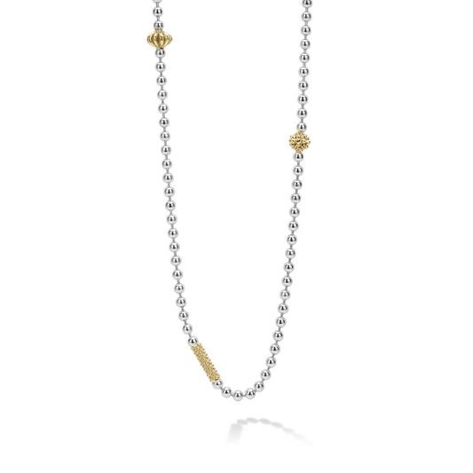 LAGOS Caviar Icon Collection Station Necklace (No Stones) in Sterling Silver 18 Karat White Yellow Gold