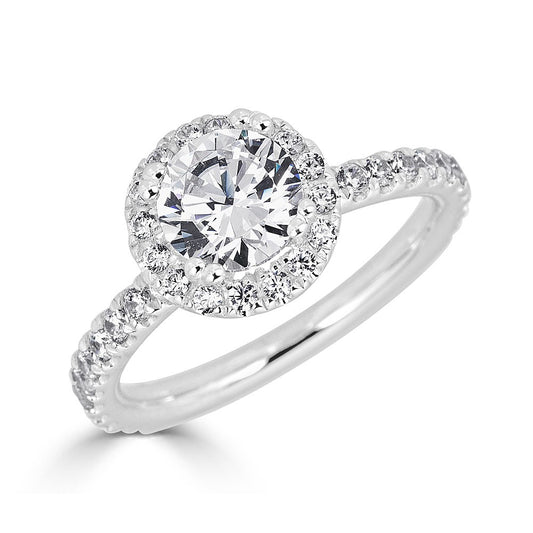 Halo Lab-Grown Diamond Semi-Mount Engagement Ring in 14 Karat White with 40 Round Lab Grown Diamonds, totaling 0.61ctw