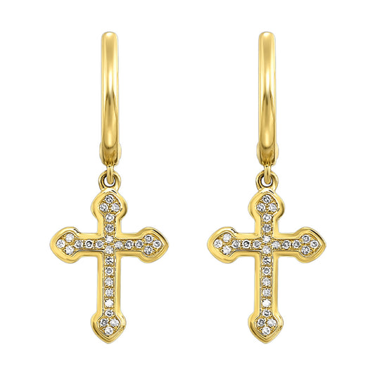 Yellow gold cross earrings with diamonds.
