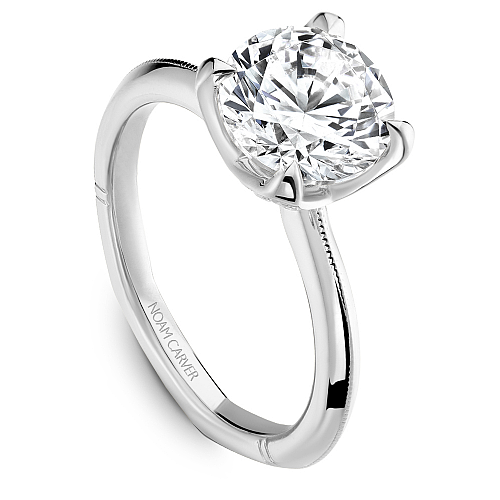 14K white gold ring with diamond accents.