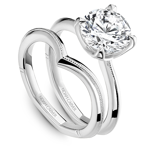14K white gold ring with diamond accents.