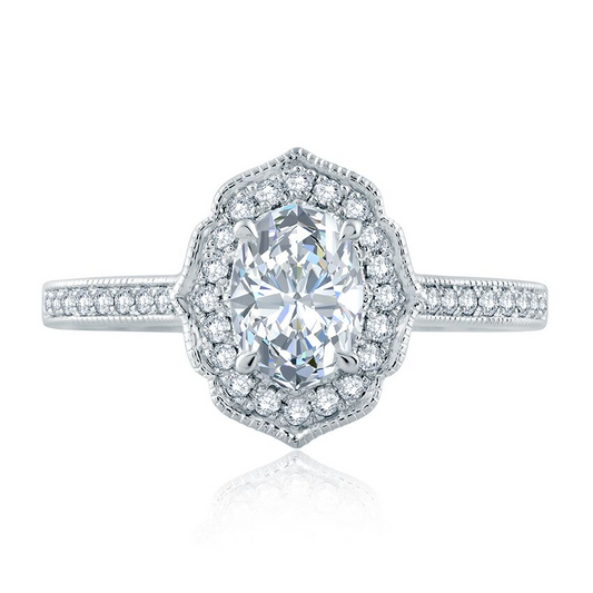 Halo Natural Diamond Semi-Mount Engagement Ring in 14 Karat White Round Diamond, totaling 0.20ctw