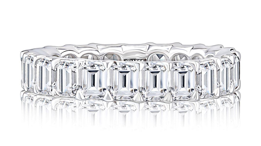 Emerald-cut diamond band, 14K white gold.