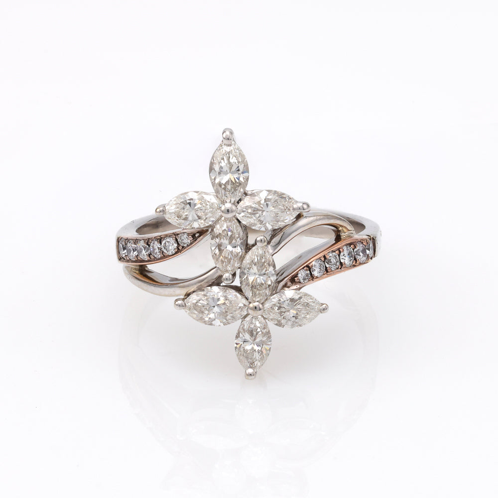 Marquise diamond ring in white gold.