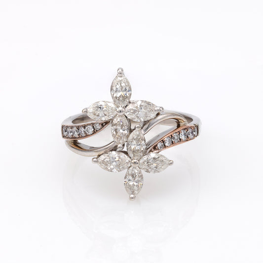 Marquise diamond ring in white gold.