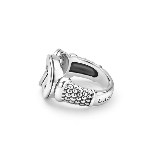Sterling silver ring with diamond accents.