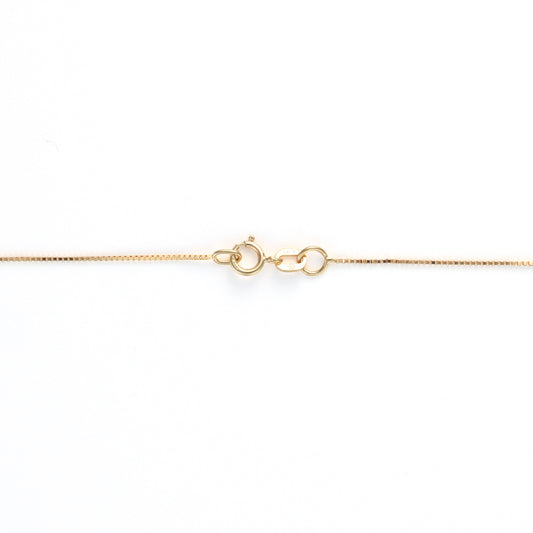 Yellow gold box chain with spring ring clasp.