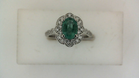 Color Gemstone Ring in Platinum White with 1 Oval Emerald 7mm-7mm