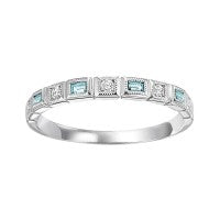 Stackable Color Gemstone Band in 10 Karat White with 4 Baguette Aquamarines 0.14ctw