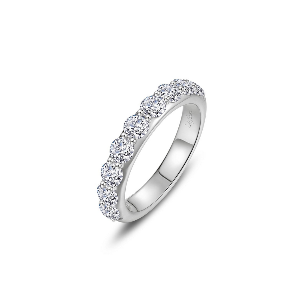 Sterling silver ring with round simulated diamonds.