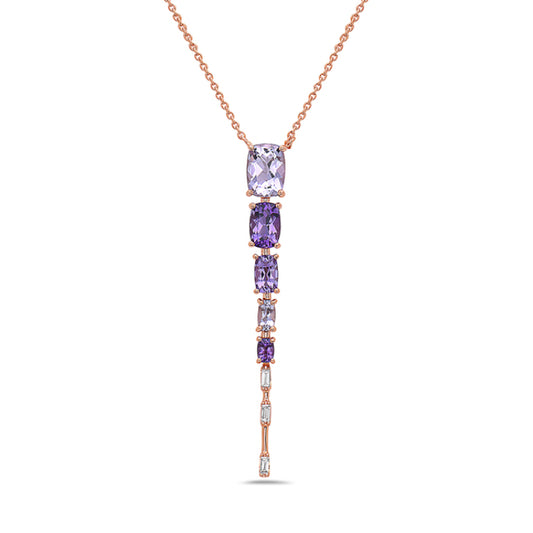 Pendant Color Gemstone Necklace in 14 Karat Rose with 5 Cushion Amethysts 1.58ctw