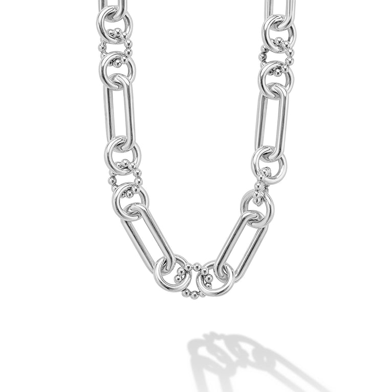 Sterling silver fancy link chain necklace.