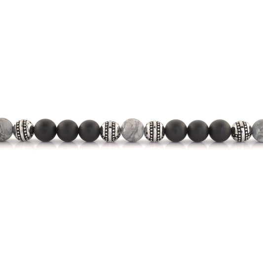 Bead Color Gemstone Bracelet in Elastic Black Round Black Onyx