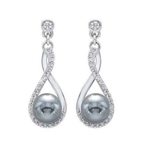 Gemsone Corporation Dangle Color Gemstone Earrings in Sterling Silver with 2 Grey Pearls