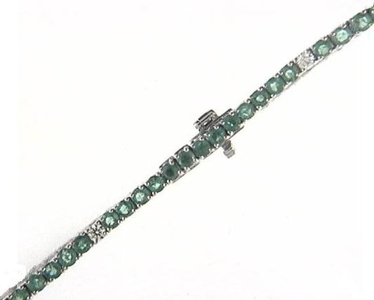 Color Gemstone Bracelet in 14 Karat White with 69 Round Emeralds 4.14ctw