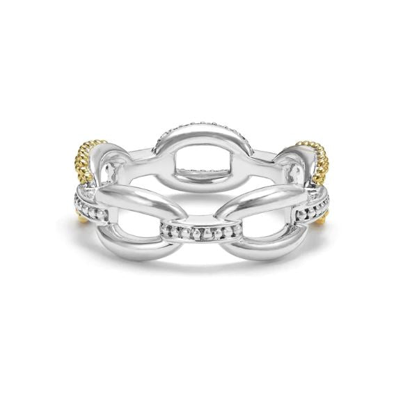 Sterling silver ring with diamond accents.