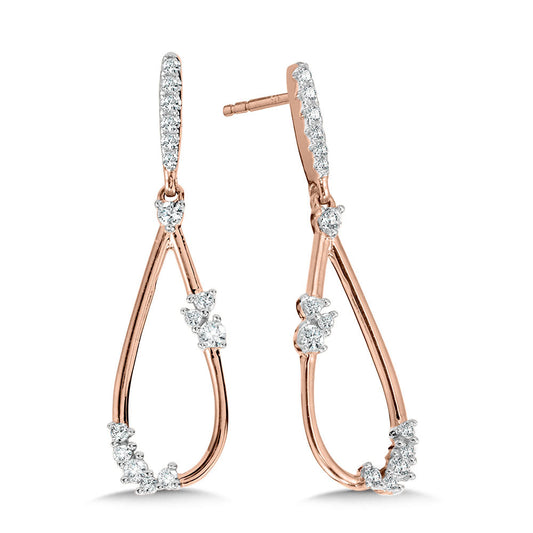 Dangle earrings with round diamonds, yellow gold.