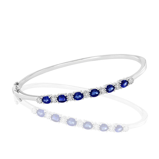 Bangle Color Gemstone Bracelet in 14 Karat White with 6 Oval Sapphires 2.24ctw