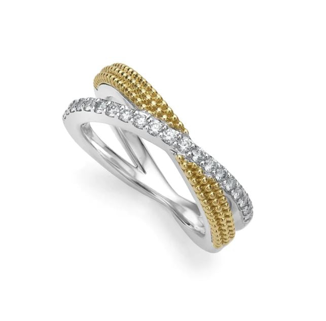 Caviar Lux Collection Natural Diamond Fashion Ring in Sterling Silver - 18 Karat White - Yellow with 0.34ctw Round Diamond
