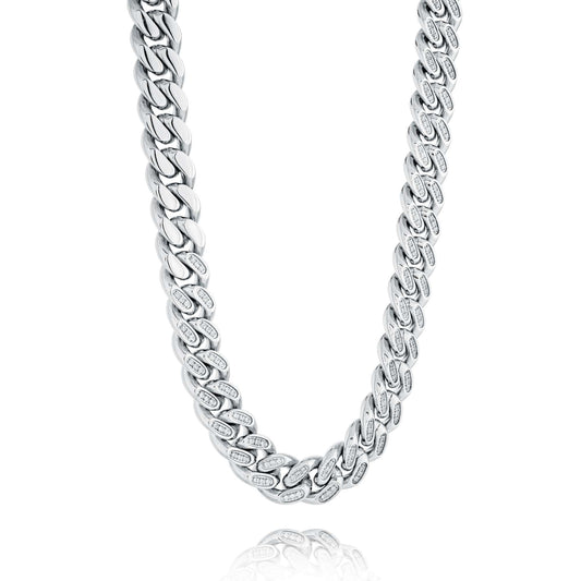 Stainless steel curb chain necklace with zirconium.