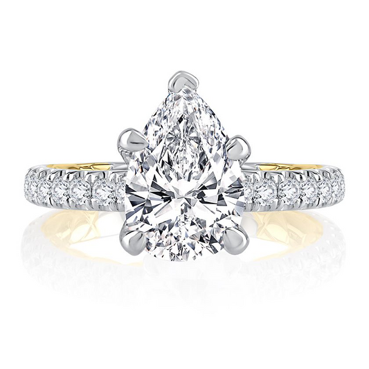 Side Stone Natural Diamond Semi-Mount Engagement Ring in 14 Karat White - Yellow Round Diamond, totaling 0.48ctw