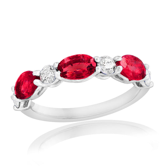 JEWELS BY JACOB Color Gemstone Band with 3 Oval Rubies 1.71ctw in 14 Karat White Gold