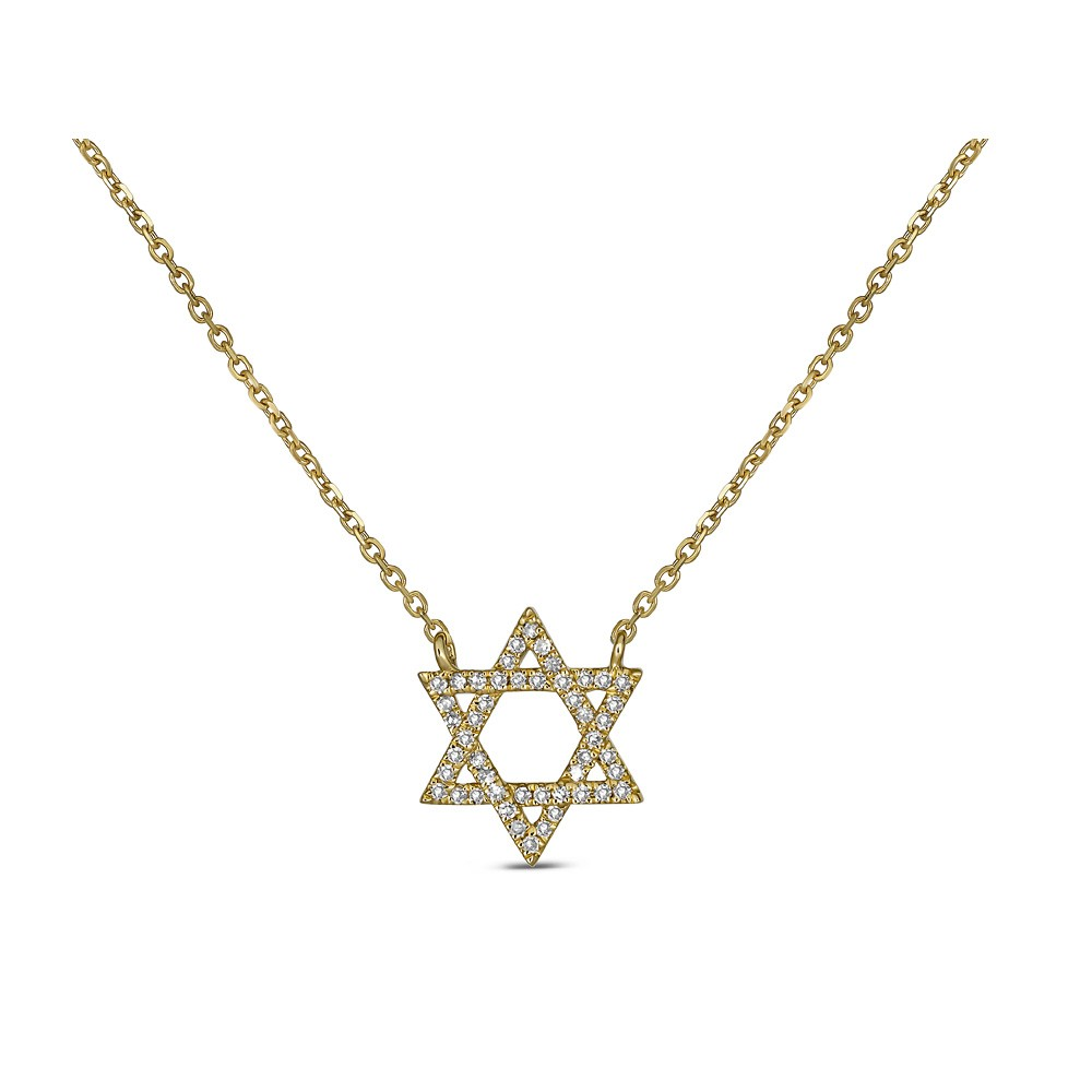 Star of David diamond necklace, yellow gold.