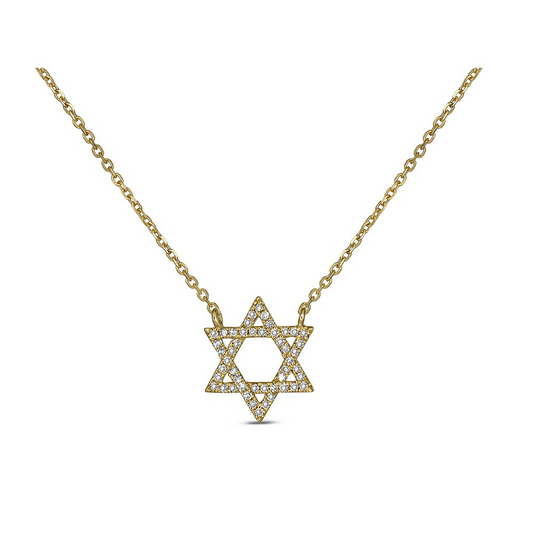 Star of David diamond necklace, yellow gold.