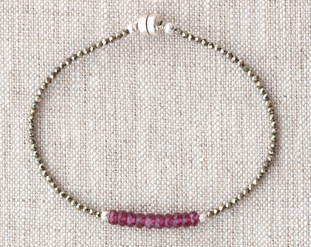 Rhodolite garnet and pyrite bead bracelet.