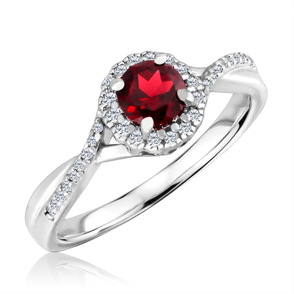 Sterling silver ring with round garnet.