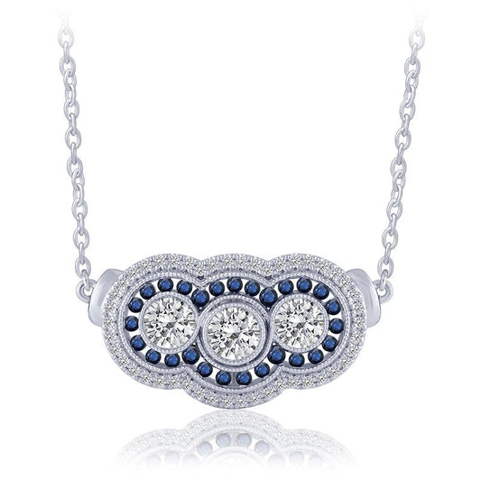White gold necklace with diamonds and sapphires.