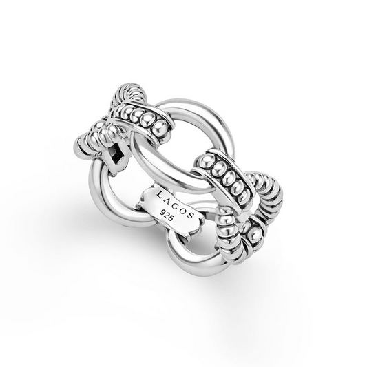Lagos Signature Caviar Collection Fashion Ring (No Stones) in Sterling Silver White 10MM