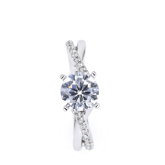 14K white gold ring with round diamonds.