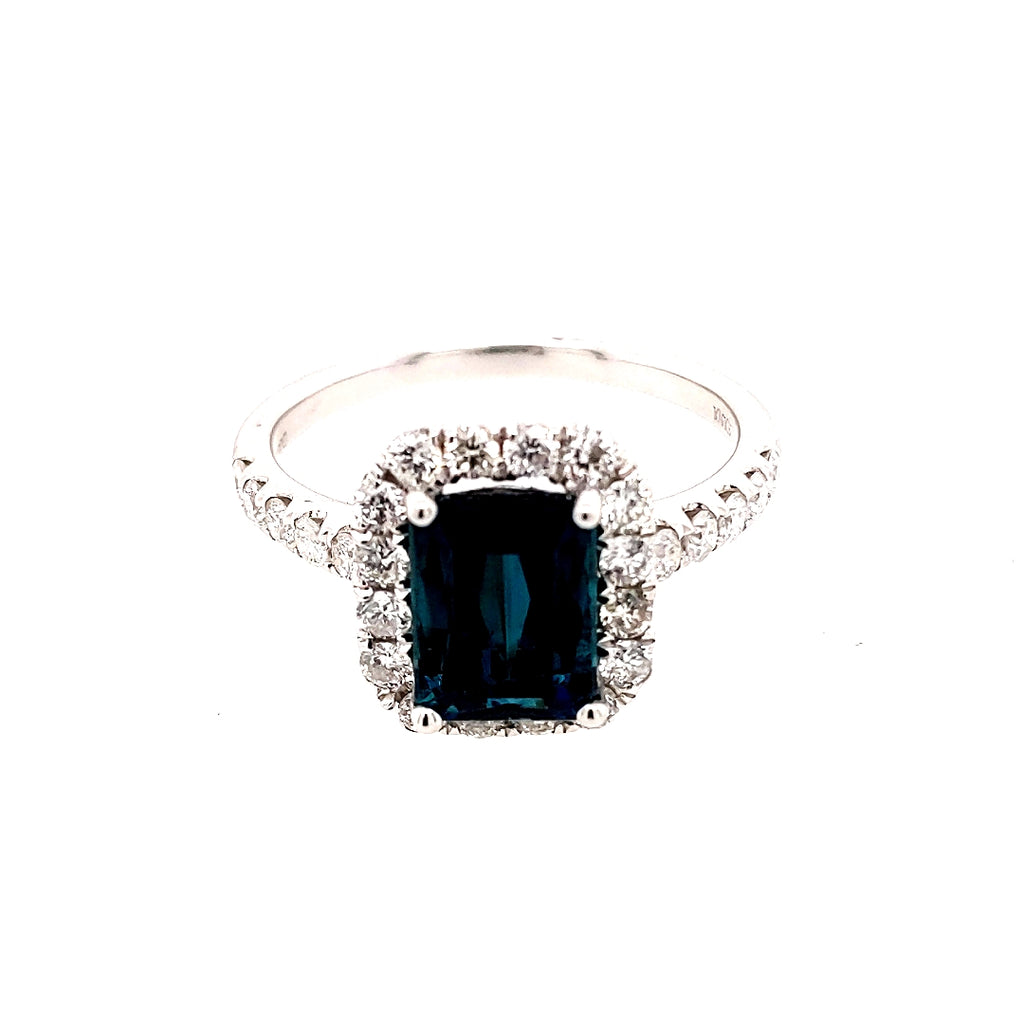Color Gemstone Ring in 18 Karat White with 1 Emerald Green Blue Tourmaline 2.02ctw