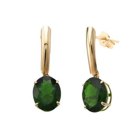Yellow gold earrings with oval chrome diopsides.