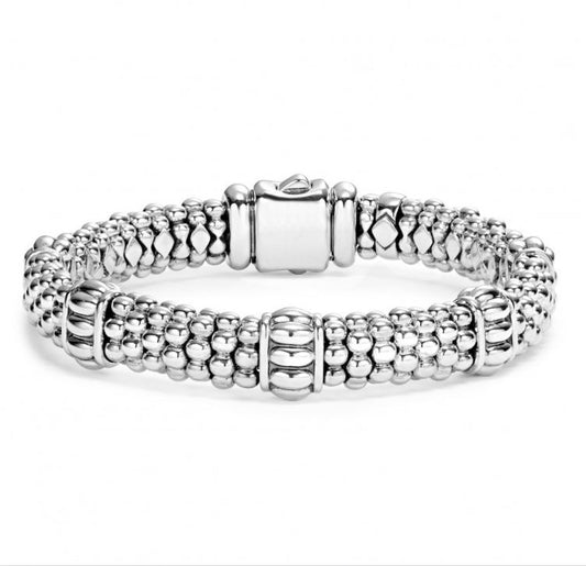 Signature Caviar Collection Station Bracelet (No Stones) in Sterling Silver White