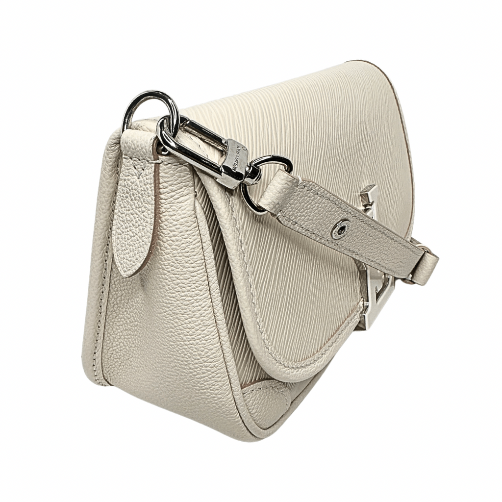 Quartz leather crossbody bag with silver hardware.