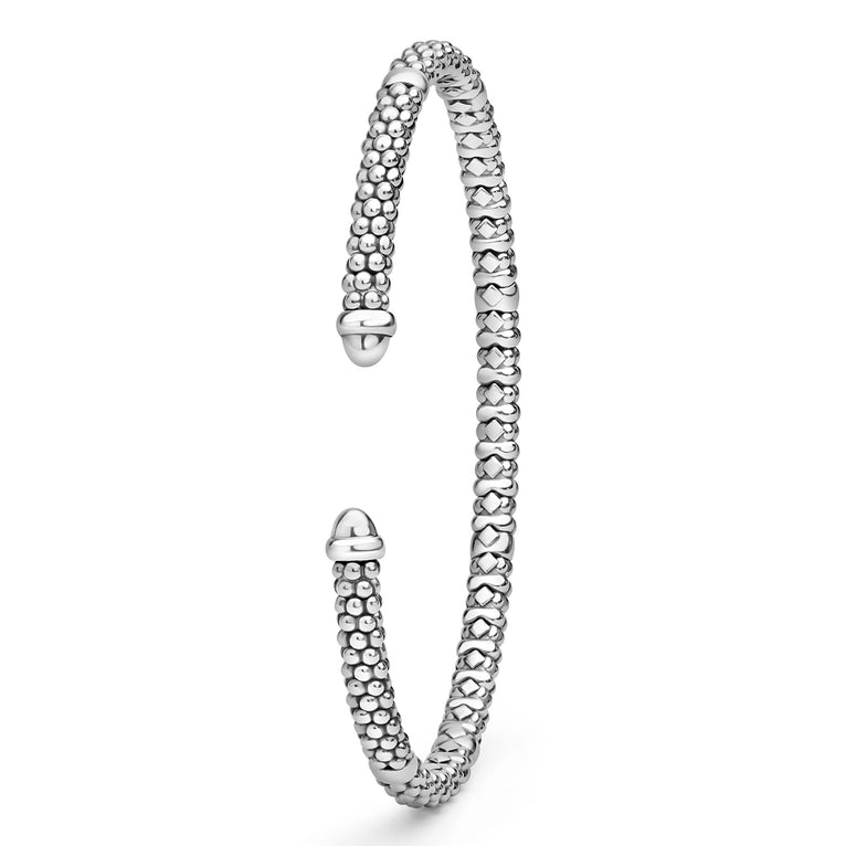 Sterling silver beaded cuff bracelet.