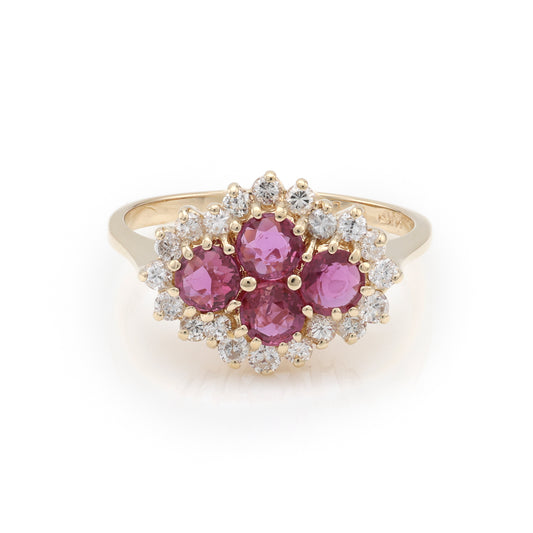 Marks Estate Department 2 Color Gemstone Ring in 14 Karat Yellow Gold with 4 Round Rubies 0.64ctw