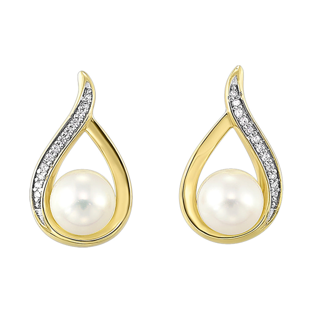 Stud Color Gemstone Earrings in 14 Karat Yellow with 2 Freshwater Pearls