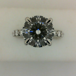 Side Stone Lab-Grown Diamond Complete Engagement Ring in 14 Karat White with 1 Round Lab Grown Diamond, Color: G, Clarity: VS1, totaling 3.35ctw
